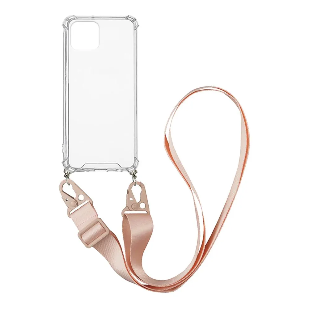 Θήκη Σιλικόνης με Strap Sonique Armor Clear Apple iPhone 12 Pro Max Ροζ