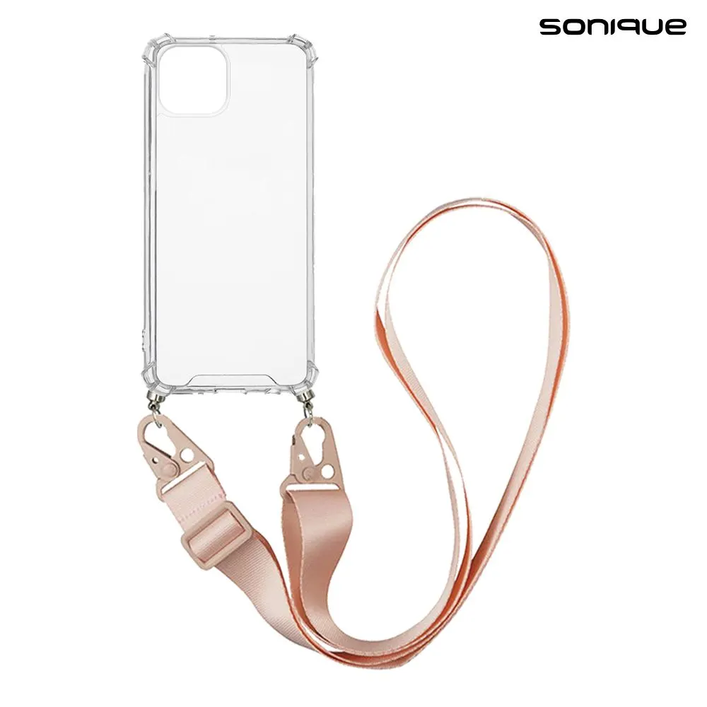 Θήκη Σιλικόνης με Strap Sonique Armor Clear Apple iPhone 14 Ροζ