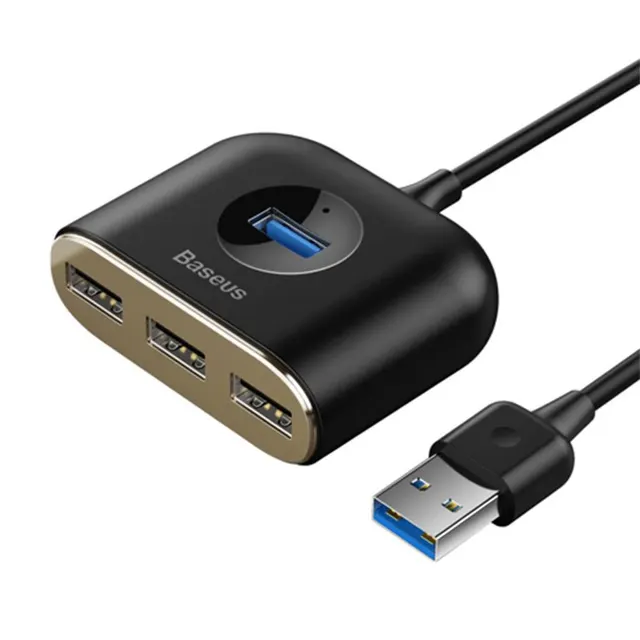 Baseus HUB Τετράγωνο στρογγυλό 4in1 Προσαρμογέας USB USB3.0*1 + USB2.0*3 1m Μαύρο (CAHUB-AY01)