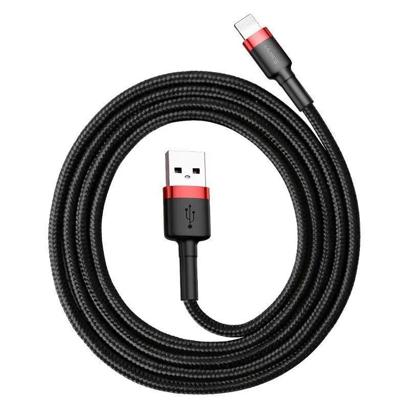 Καλώδιο Baseus Cafule Braided USB 2.0 / Lightning 2A 3m Μαύρο / Κόκκινο