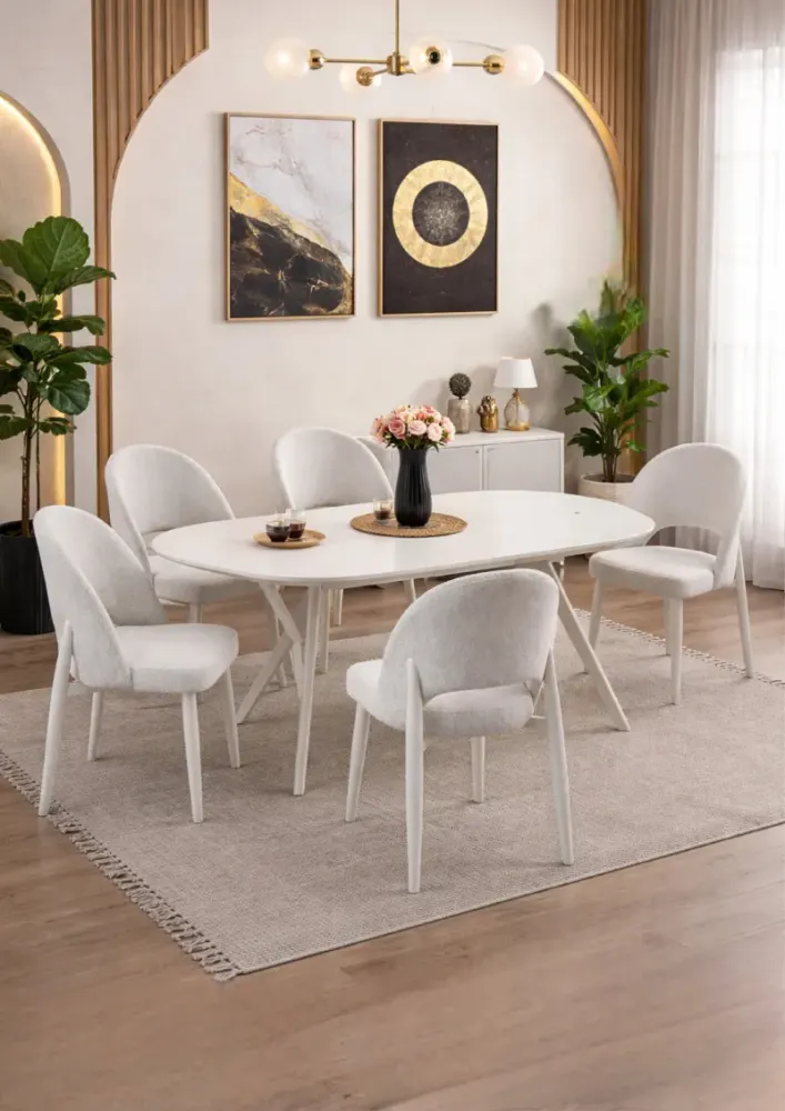 Σετ Τραπεζαρίας Traverter Λευκό Μοντέρνο 170x90x75 cm