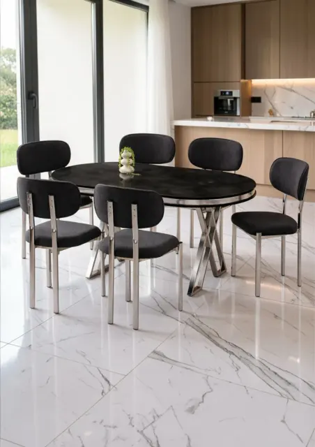 Σετ Τραπεζαρίας 6 Ατόμων Μαύρο Ασημί 170x90x75 cm