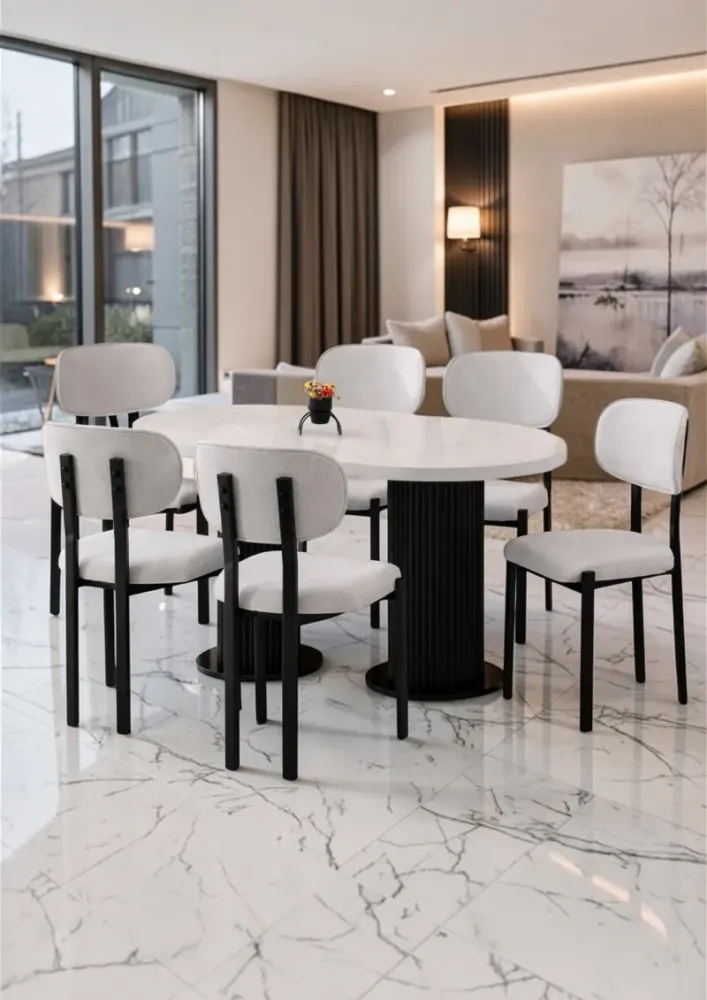 Σετ Τραπεζαρίας Bohem Μάρμαρο Λευκό Μαύρο 170x90x75 cm