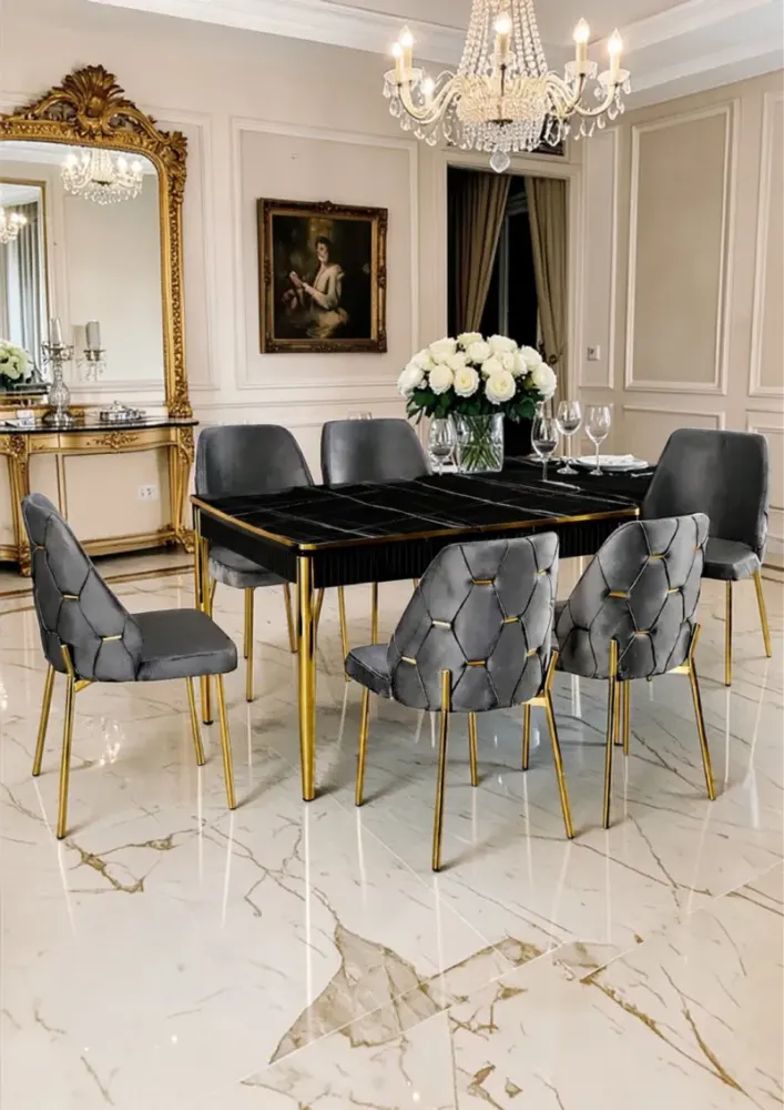 Σετ Τραπεζαρίας 6 Ατόμων Kelebek MDF Μαύρο 132x80x75 cm
