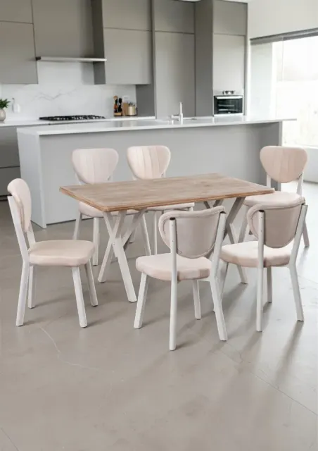 Σετ Τραπεζαρίας 6 Ατόμων Δρυς Κρεμ 120x80x75 cm