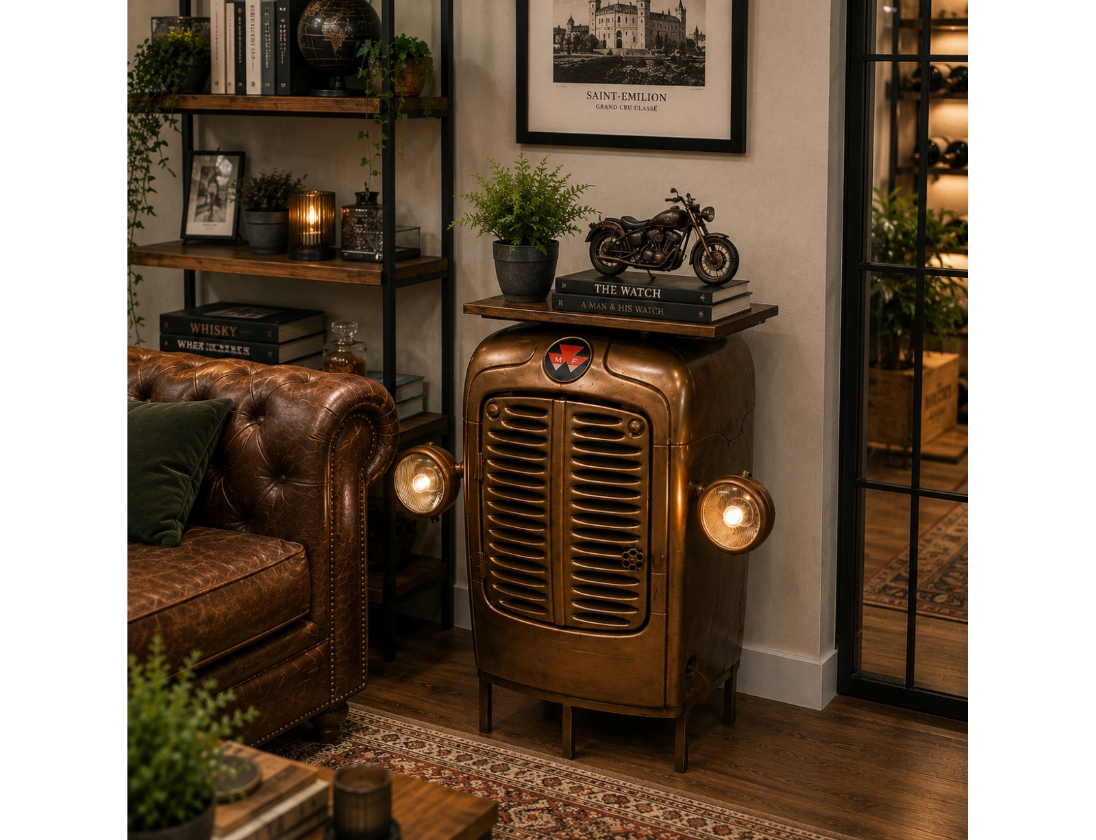 EXTREME INTERIOR DESIGN ΠΛΕΥΡΙΝΟ ΤΡΑΠΕΖΙ TRACTOR ΓΚΡΙ ΚΑΦΕ Υ.100CM 84055