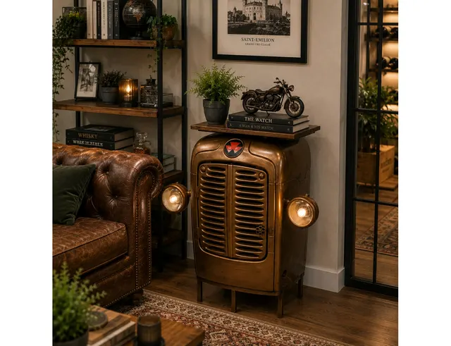 EXTREME INTERIOR DESIGN ΠΛΕΥΡΙΝΟ ΤΡΑΠΕΖΙ TRACTOR ΓΚΡΙ ΚΑΦΕ Υ.100CM 84055