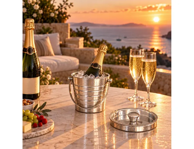 ΑΞΕΣΟΥΆΡ ΚΡΑΣΙΟΎ ICE BUCKET. STAINLESS STEEL. DOUBLE WALL WITH LID.