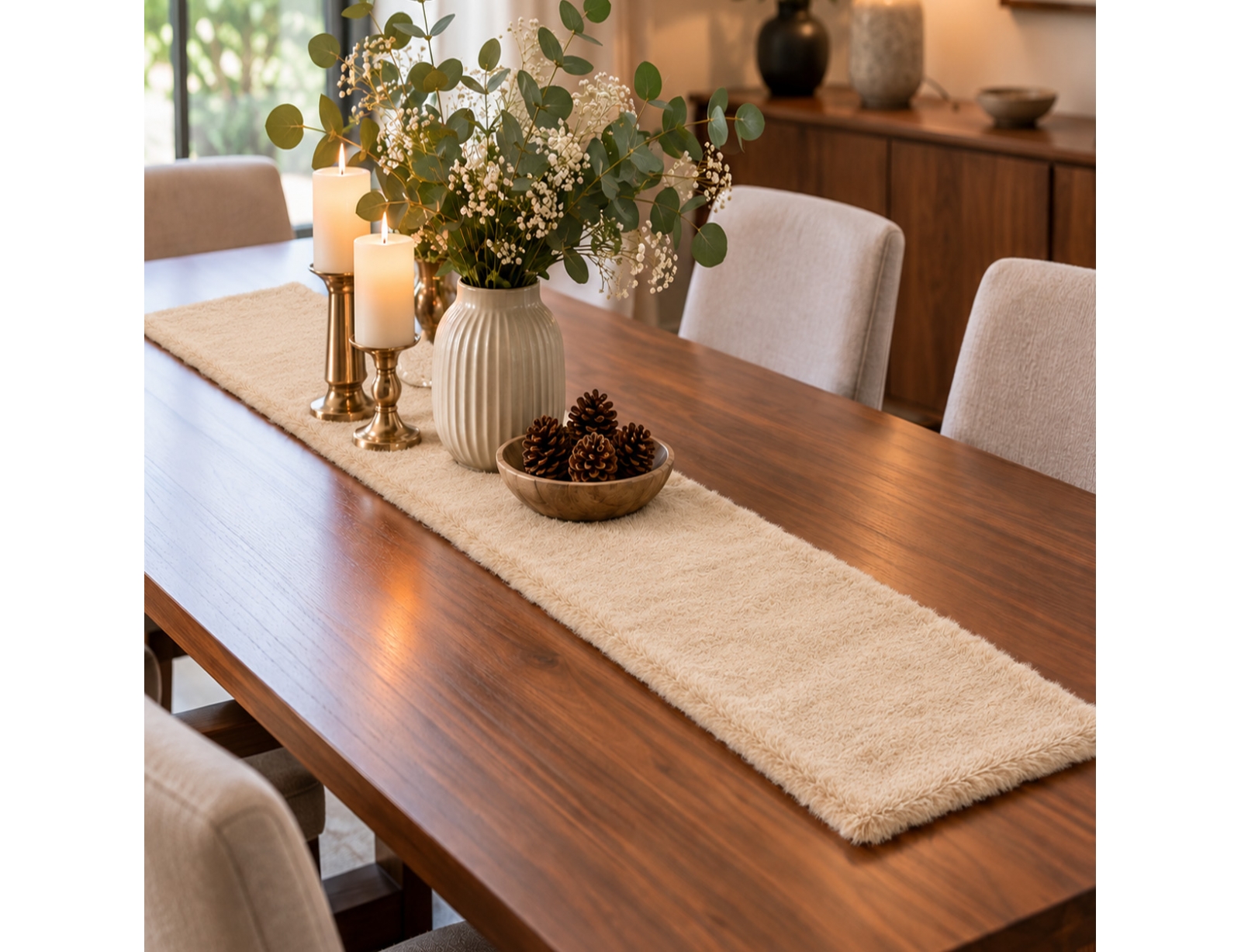 ΔΙΑΚΌΣΜΗΣΗ & DECO ΣΕ ΕΟΡΤΑΣΤΙΚΌ ΠΝΕΎΜΑ TABLE RUNNER FAUX FUR POLYESTER BEIGE (W/H/D) 160X