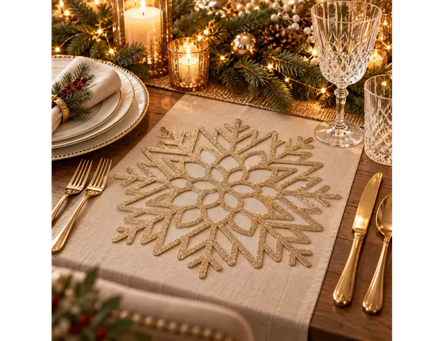 ΕΟΡΤΑΣΤΙΚΌ ΤΡΑΠΈΖΙ GLITTER TABLE MAT SNOWFLAKE X1 169556B
