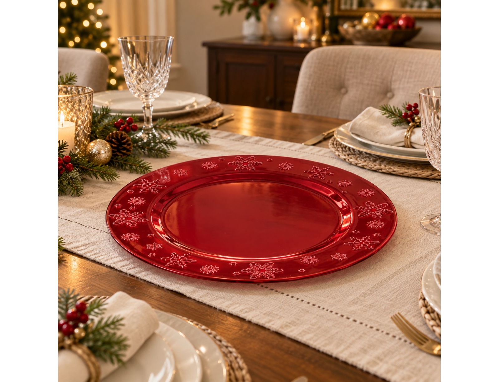 ΠΙΑΤΈΛΕΣ PRES PLATE SNOWFLAKE RED 33CM 183454RG