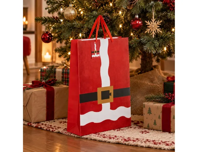 ΤΟ ΔΏΡΟ ΘΈΛΕΙ ΚΑΙ ΤΟ ΠΕΡΙΤΎΛΙΓΜΆ ΤΟΥ GIFT BAG WITH SANTA CLAUS OUTFIT GLITTER PRINT, LA