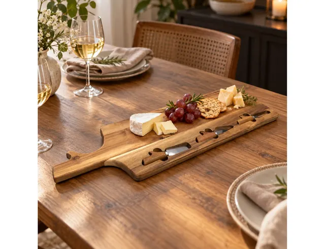 ΤΥΡΙΈΡΕΣ & ΠΛΑΤΌ ΤΥΡΙΏΝ ACACIA CHEESE BOARD WITH 3 KNIVES A1/M6