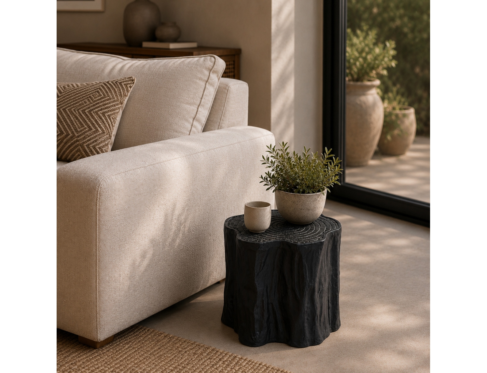 ΤΡΑΠΕΖΆΚΙΑ ΣΑΛΟΝΙΟΎ PTMD SIDE TABLE FENNAH TREE TRUNK ALUMINIUM BLACK