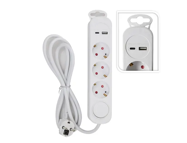Πολύπριζο - 3 Schuko - USB A+C