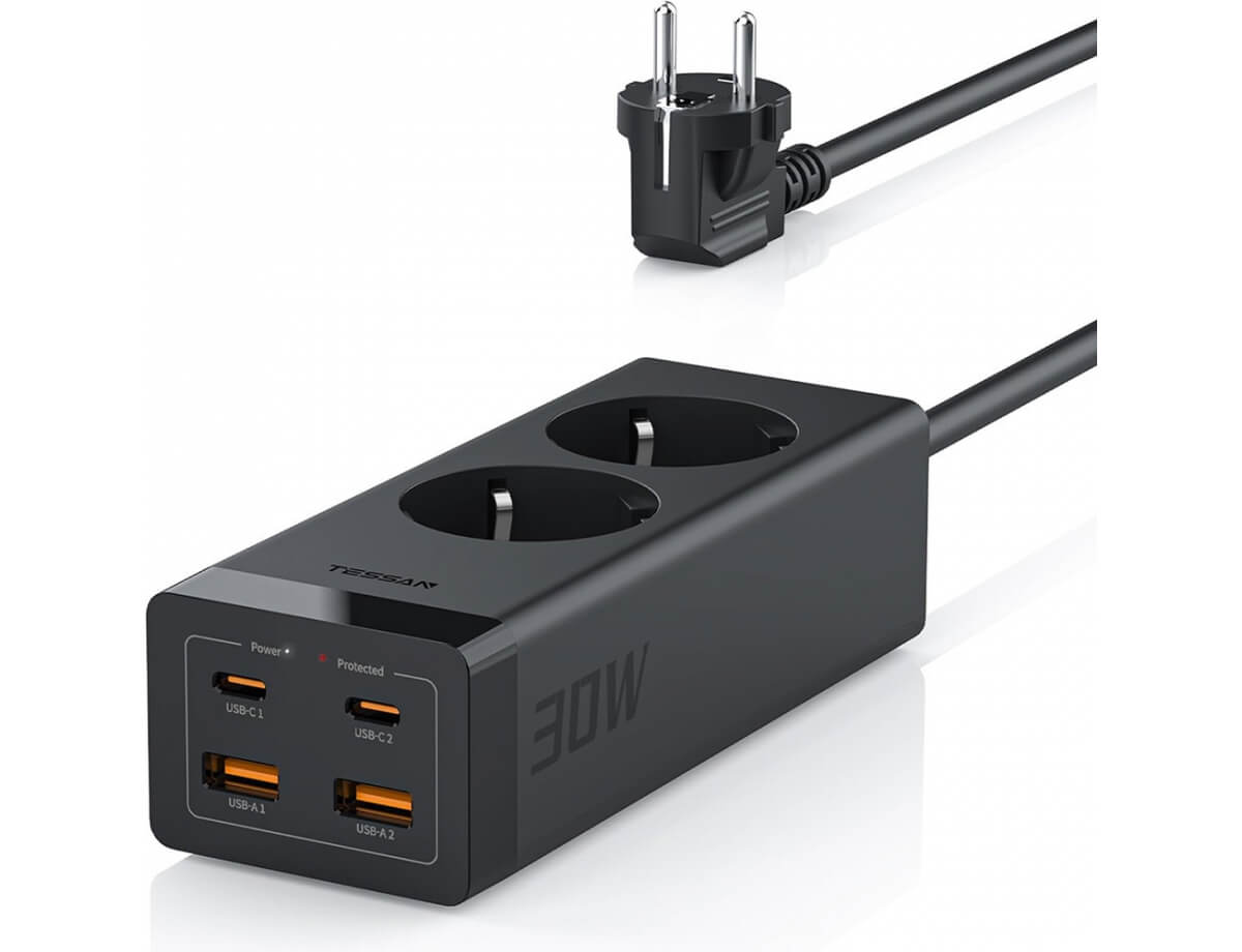 ΠΟΛΎΜΠΡΙΖΑ TESSAN 6 IN 1 POWER STRIP 2XSCHUKO 2XUSB 2XTYPE-C