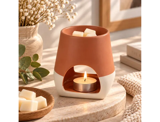 WAX ΚΕΡΙΆ & WAX ΜELT ΒURNERS CERAMIC INCENSE BURNER D10*H10.5CM TWO-TONE TERRAC