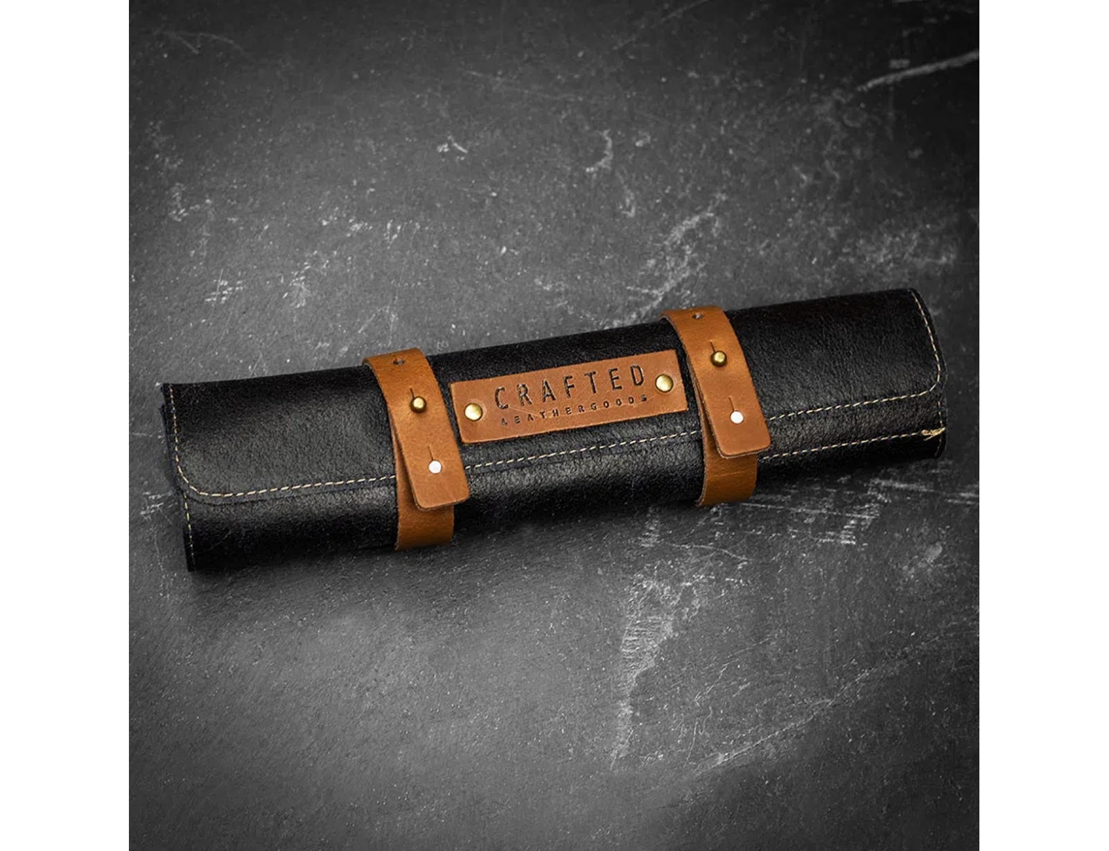 ΣΥΛΛΟΓΉ CHEF ΕSSENTIALS RUSTIC LEATHER STEAK KNIFE ROLL (4 POCKETS) BLACK