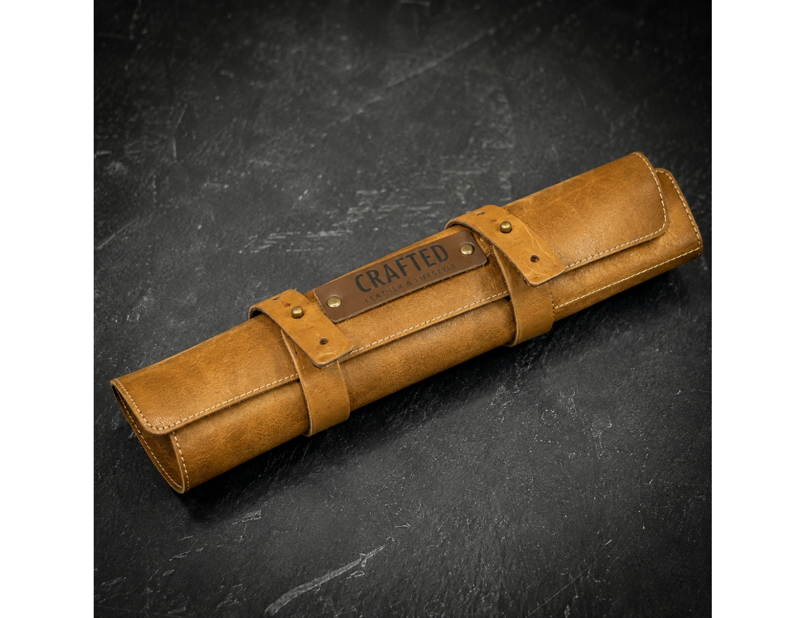 ΣΥΛΛΟΓΉ CHEF ΕSSENTIALS RUSTIC LEATHER STEAK KNIFE ROLL (4 POCKETS) SAND D