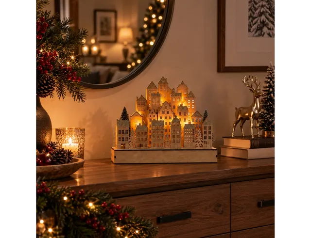 ΠΑΡΑΔΟΣΙΑΚΆ WINTER SCENES XMAS SCENE HOUSES 35CM NATURAL GML001620