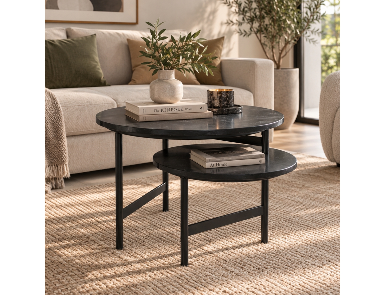 ΤΡΑΠΕΖΆΚΙΑ ΣΑΛΟΝΙΟΎ PTMD SIDETABLE WAZE MARBLETABLETOP BLACK 60 CM B-K