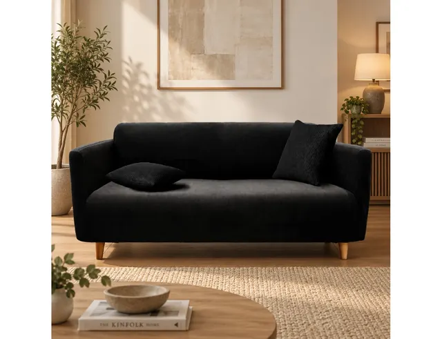 ΚΑΛΎΜΜΑΤΑ ΚΑΝΑΠΈ SOFA COVER 180 - 230 CM WAFFLED SACHA NOIR DOUCEUR