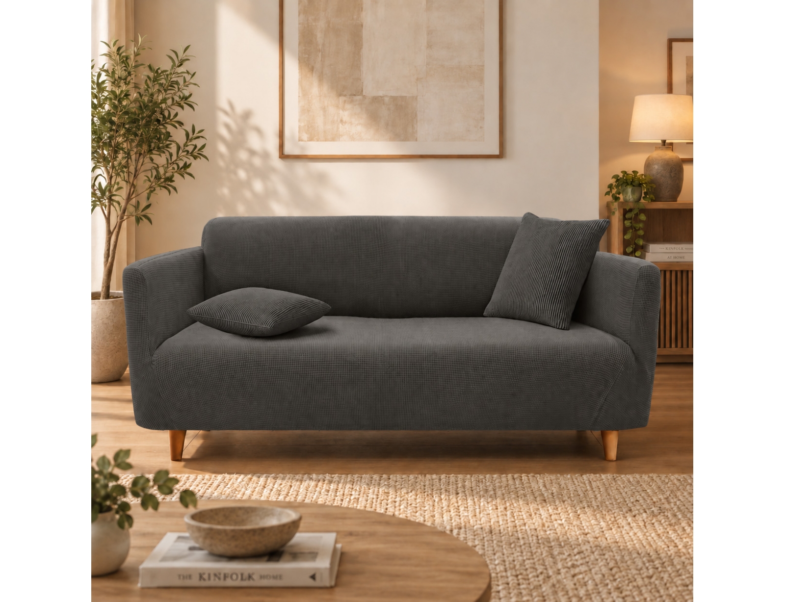 ΚΑΛΎΜΜΑΤΑ ΚΑΝΑΠΈ SOFA COVER 180 - 230 CM WAFFLED SACHA ANTHRACITE D