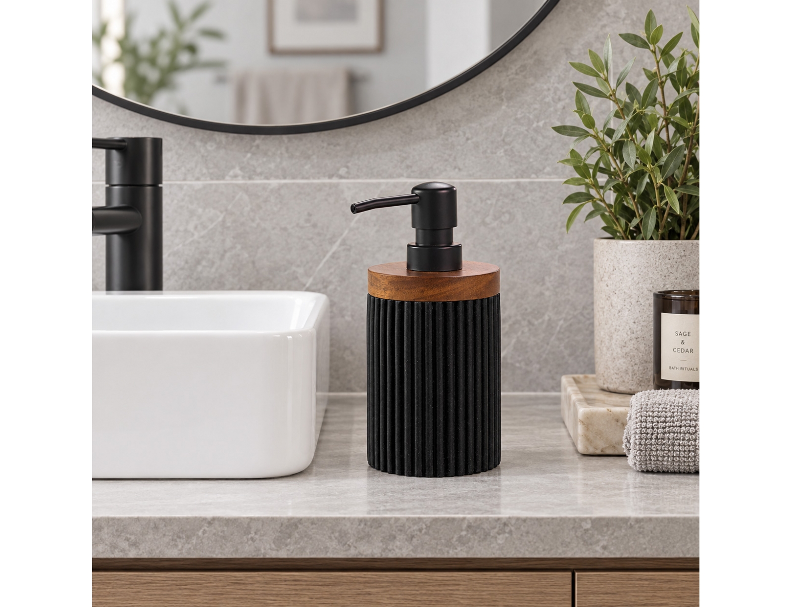ΑΞΕΣΟΥΆΡ ΜΠΆΝΙΟΥ SOAP DISPENSER PLAIN POLYRESIN ACACIA NIAGARA NOIR