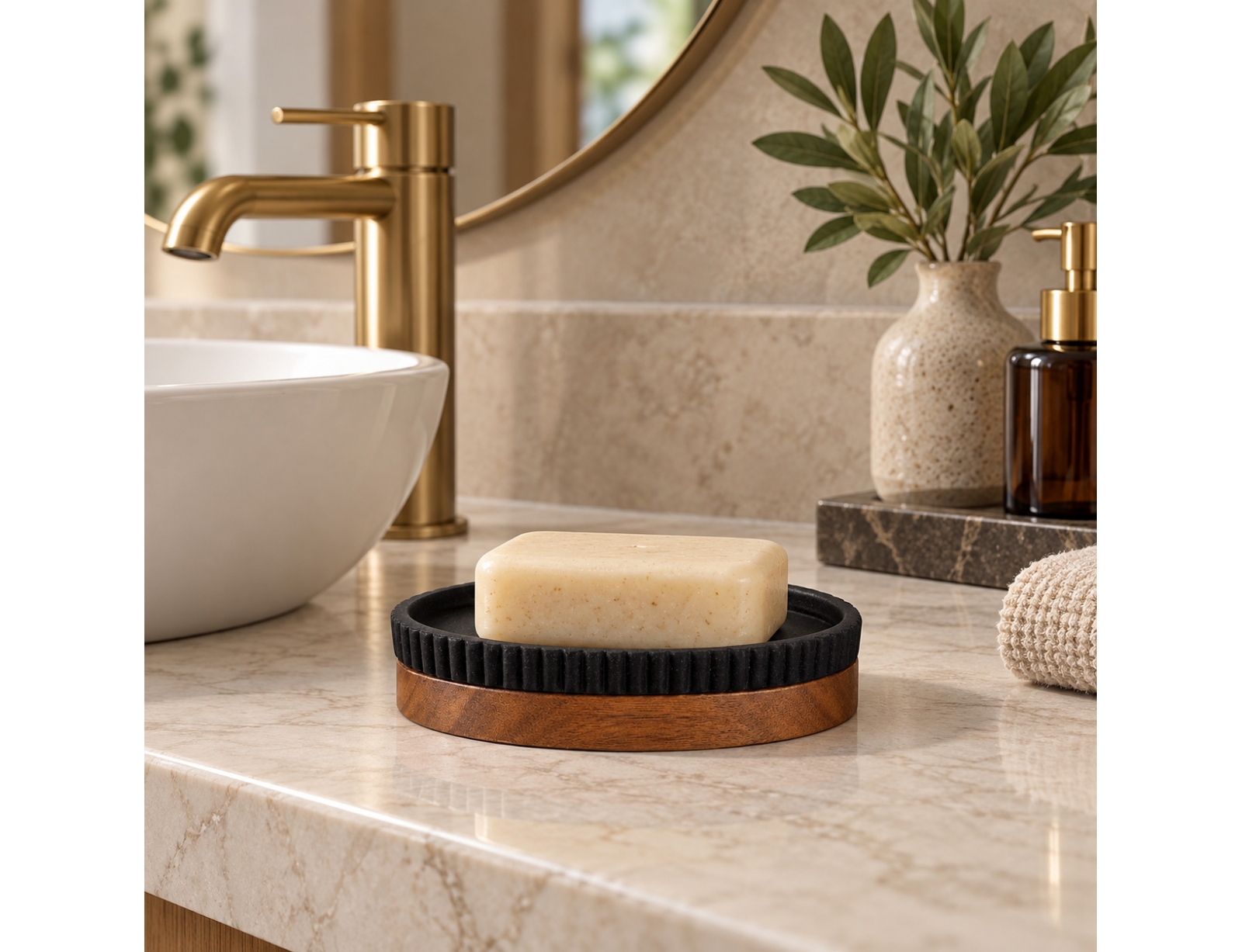 ΑΞΕΣΟΥΆΡ ΜΠΆΝΙΟΥ SOAP HOLDER PLAIN POLYRESIN ACACIA NIAGARA NOIR DO