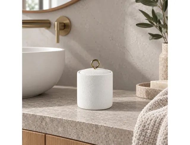 ORGANIZERS & ΘΉΚΕΣ ΤΑΚΤΟΠΟΊΗΣΗΣ COTTON JAR PLAIN POLYRESIN AQUAMARBRE BLANC/OR DOU
