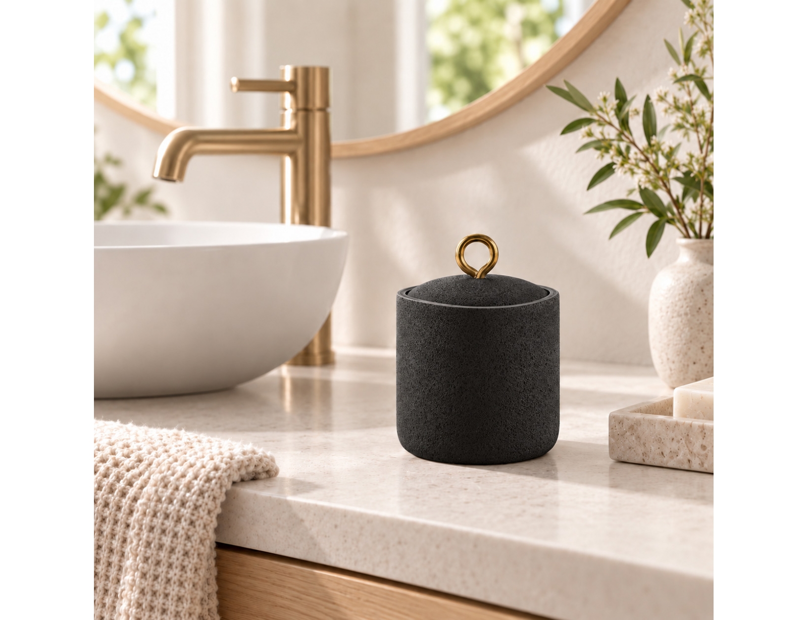 ORGANIZERS & ΘΉΚΕΣ ΤΑΚΤΟΠΟΊΗΣΗΣ COTTON JAR PLAIN POLYRESIN AQUAMARBRE NOIR/OR DOUC