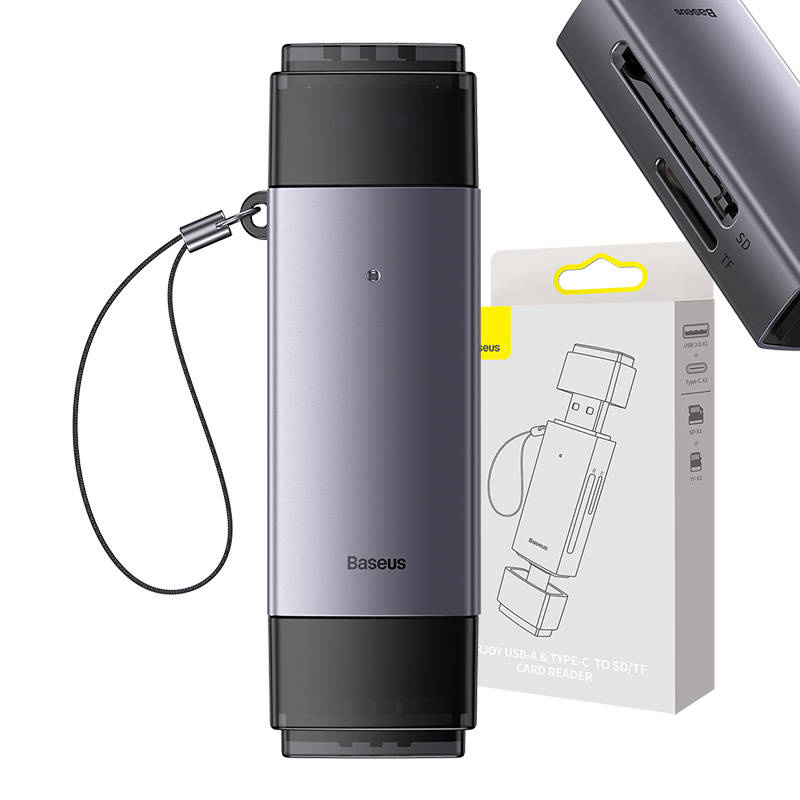 Baseus Αναγνώστης Κάρτας Lite Series SD/TF σε USB-A - Type-C Γκρι (WKQX060113)