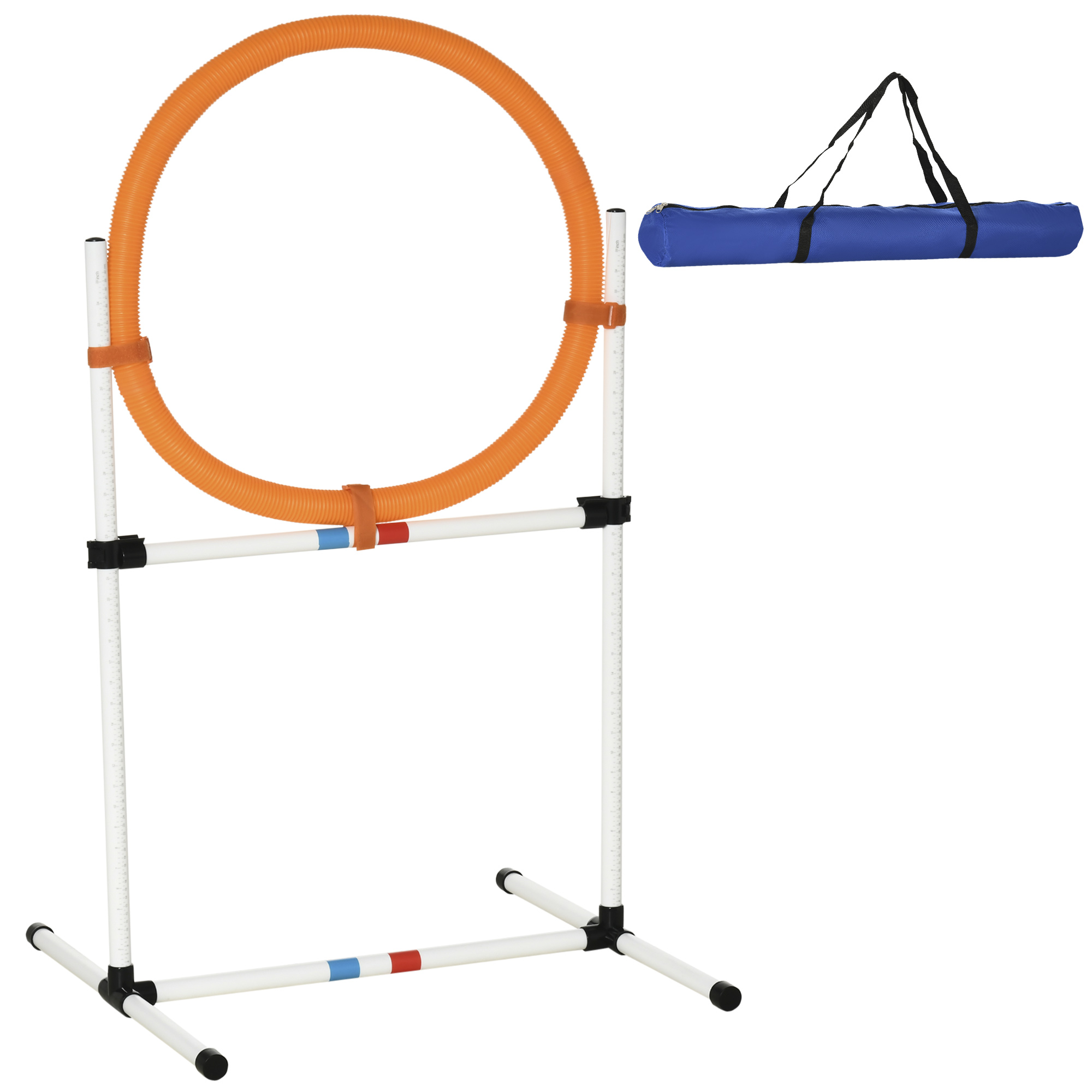 Δαχτυλίδι άλματος για σκύλους, σετ agility για σκύλους, δαχτυλίδι agility 2 σε 1 με τσάντα μεταφοράς, πλαστικό, 74,5 x 66 x 91 cm, Λευκό+Πορτοκαλί