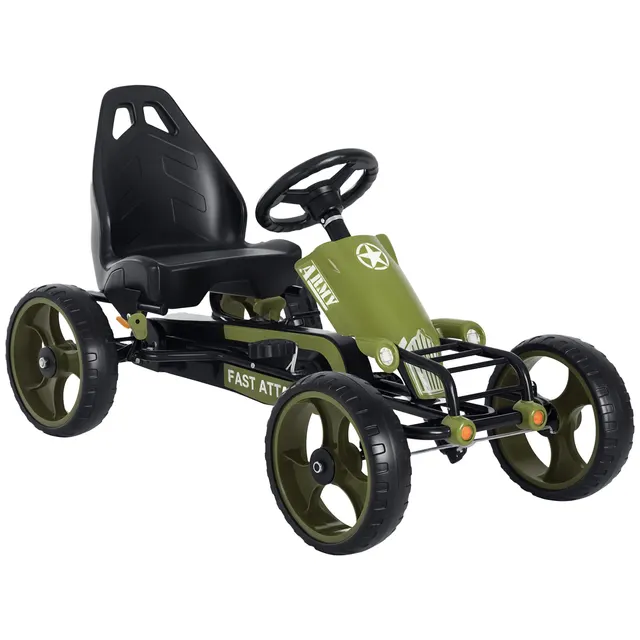 Go Kart, αυτοκίνητο με πεντάλ, όχημα με πεντάλ με φρένο, Kettcar, όχημα με πεντάλ με ρυθμιζόμενη θέση από 3 ετών, πράσινο 105 x 54 x 61 εκ.