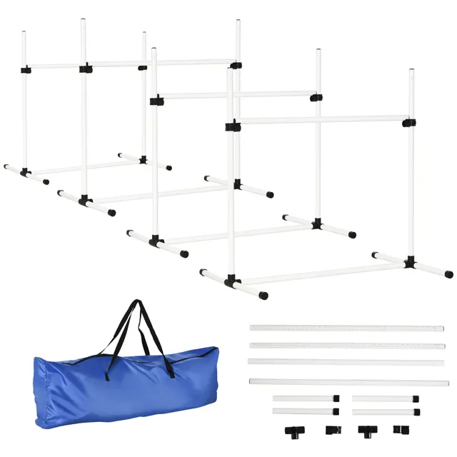 Σετ Agility για σκύλους 4 τεμαχίων ρυθμιζόμενο ύψος Εξοπλισμός Agility Σετ ράβδων άλματος Σετ με 4 εμπόδια Τσάντα μεταφοράς Συντονιστική εκπαίδευση Σετ ράβδων άλματος για παιχνίδια προπόνησης