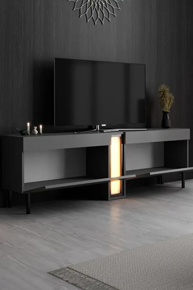 Nova Έπιπλο TV με RGB LED Τηλεχειριστήριο & 2 Πόρτες-Ανθρακίτης 180x32x55 cm