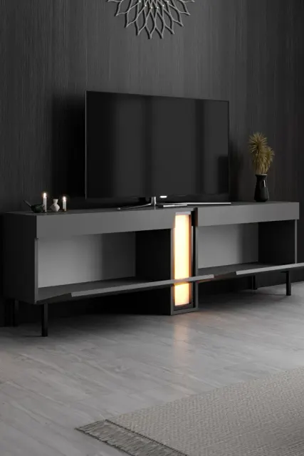 Nova Έπιπλο TV με RGB LED Τηλεχειριστήριο & 2 Πόρτες-Ανθρακίτης 180x32x55 cm