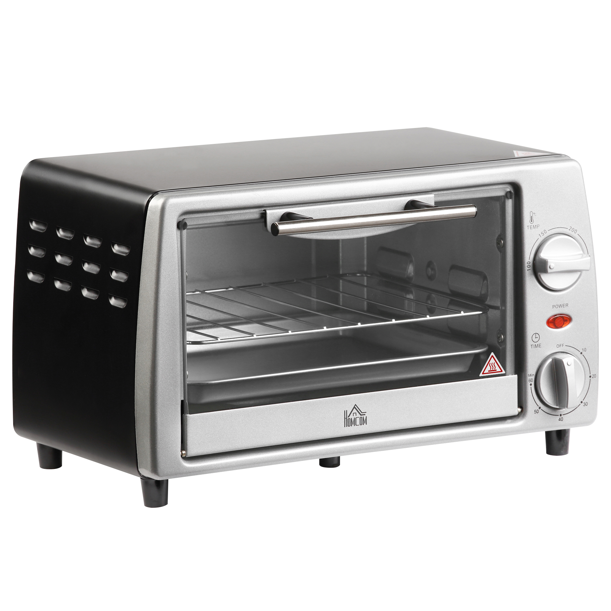 Μίνι φούρνος 10 L 750W 100-230℃ 60 λεπτά χρονοδιακόπτης με ταψί, σχάρα και αφαιρούμενη βάση, φούρνος πίτσας, Ασημί