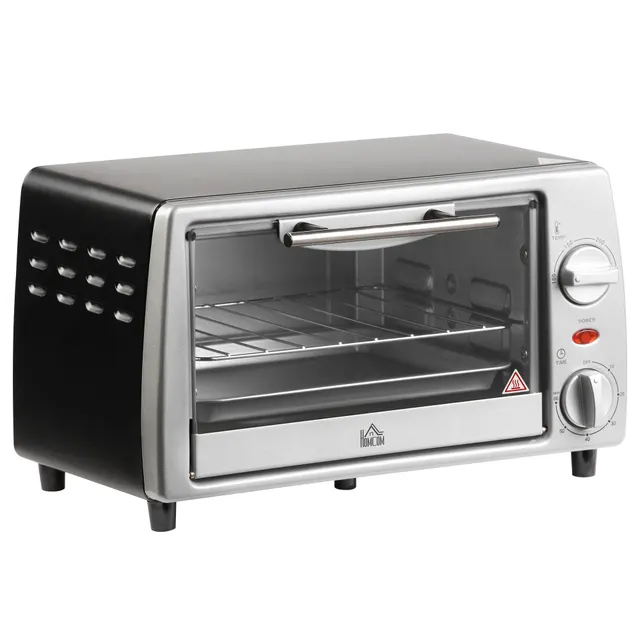 Μίνι φούρνος 10 L 750W 100-230℃ 60 λεπτά χρονοδιακόπτης με ταψί, σχάρα και αφαιρούμενη βάση, φούρνος πίτσας, Ασημί