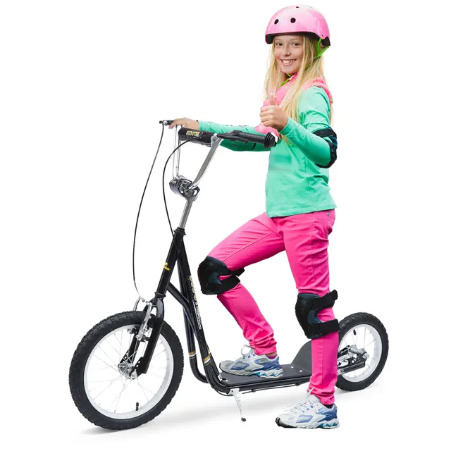 Παιδικό σκούτερ 16/12 ιντσών σκούτερ kick scooter με φρένα city scooter kickboard παιδικό σκούτερ για 5+ ετών παιδιά μαύρο 135 x 58 x 92-100 cm