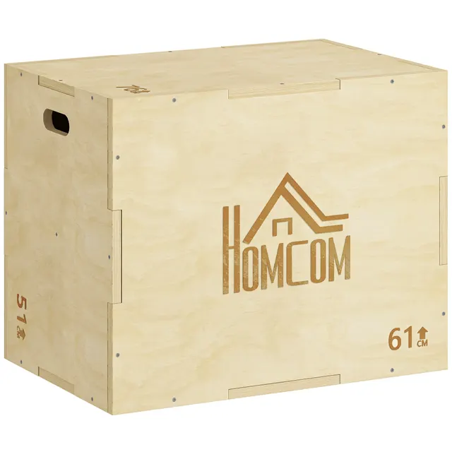 3-σε-1 Plyo Box Ξύλινο Plyometric Jump Box με 3 λαβές Jump Height 61 x 51 x 76 cm Φυσικό ξύλο