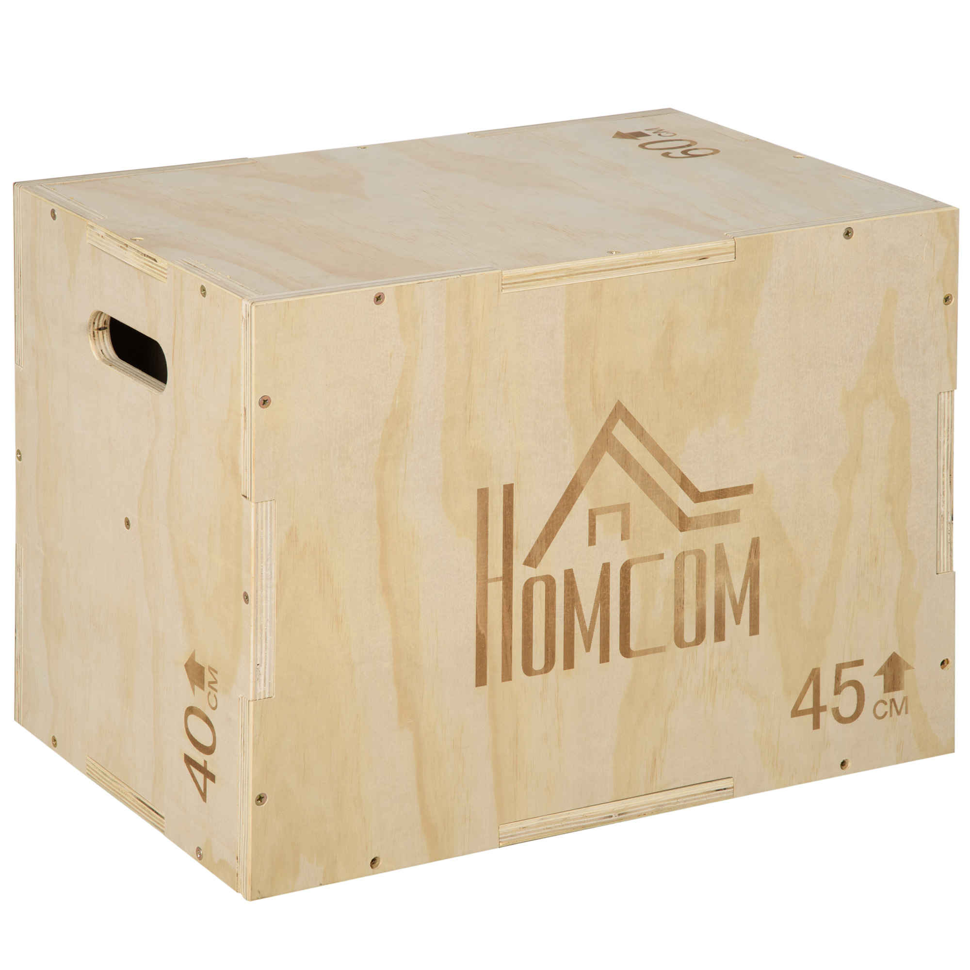 Plyo Box, Ξύλινο Jump Box, Plyometric Platform with Handle for Home, 45 x 40 x 60 cm, Φυσικό ξύλο