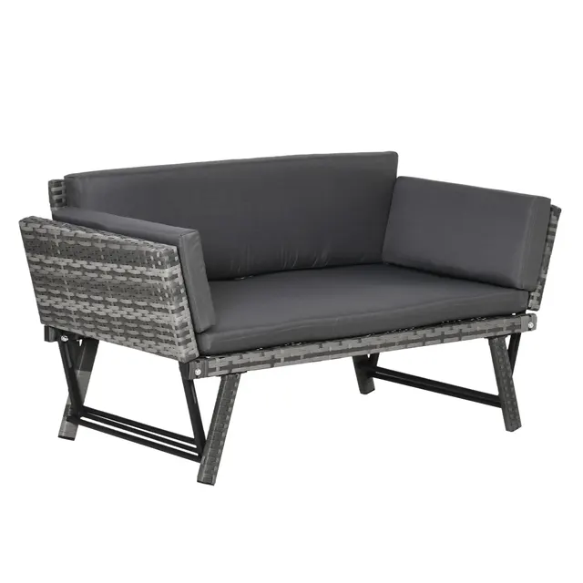 Καναπές κήπου Polyrattan 2θέσια έπιπλα κήπου καναπές σαλονιού πάγκος κήπου ξαπλώστρα κήπου πτυσσόμενα υποβραχιόνια ατσάλινο γκρι 129 x 63 x 67 cm