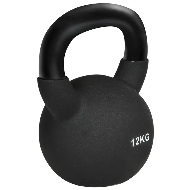 Kettlebell, kettlebell, 12 kg, με πλαστική επίστρωση, ατσάλι, μαύρο 20 x 13 x 22 cm