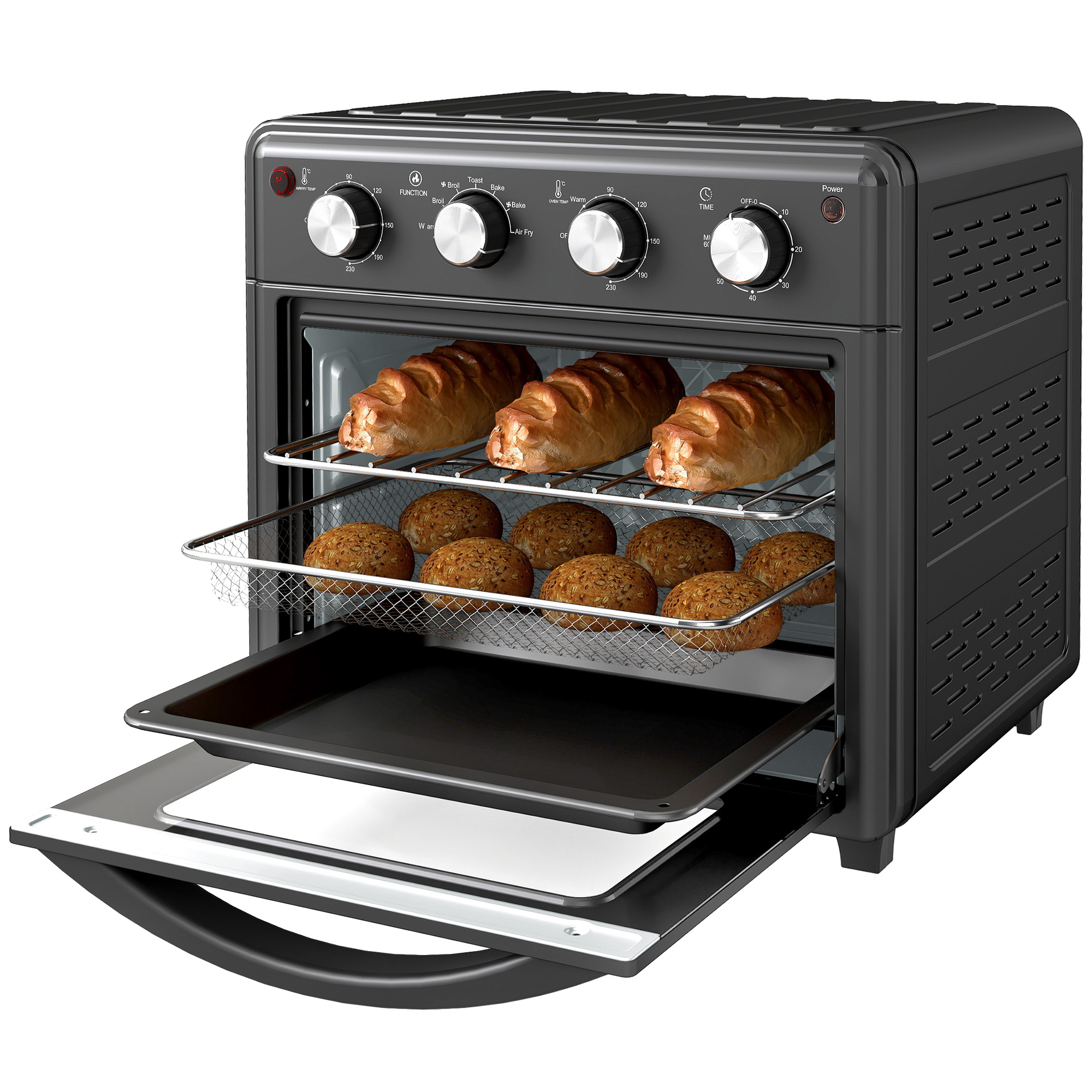 Μίνι φούρνος, φριτέζα ζεστού αέρα, 90-230° C, 7 προγράμματα, αξεσουάρ, μαύρο