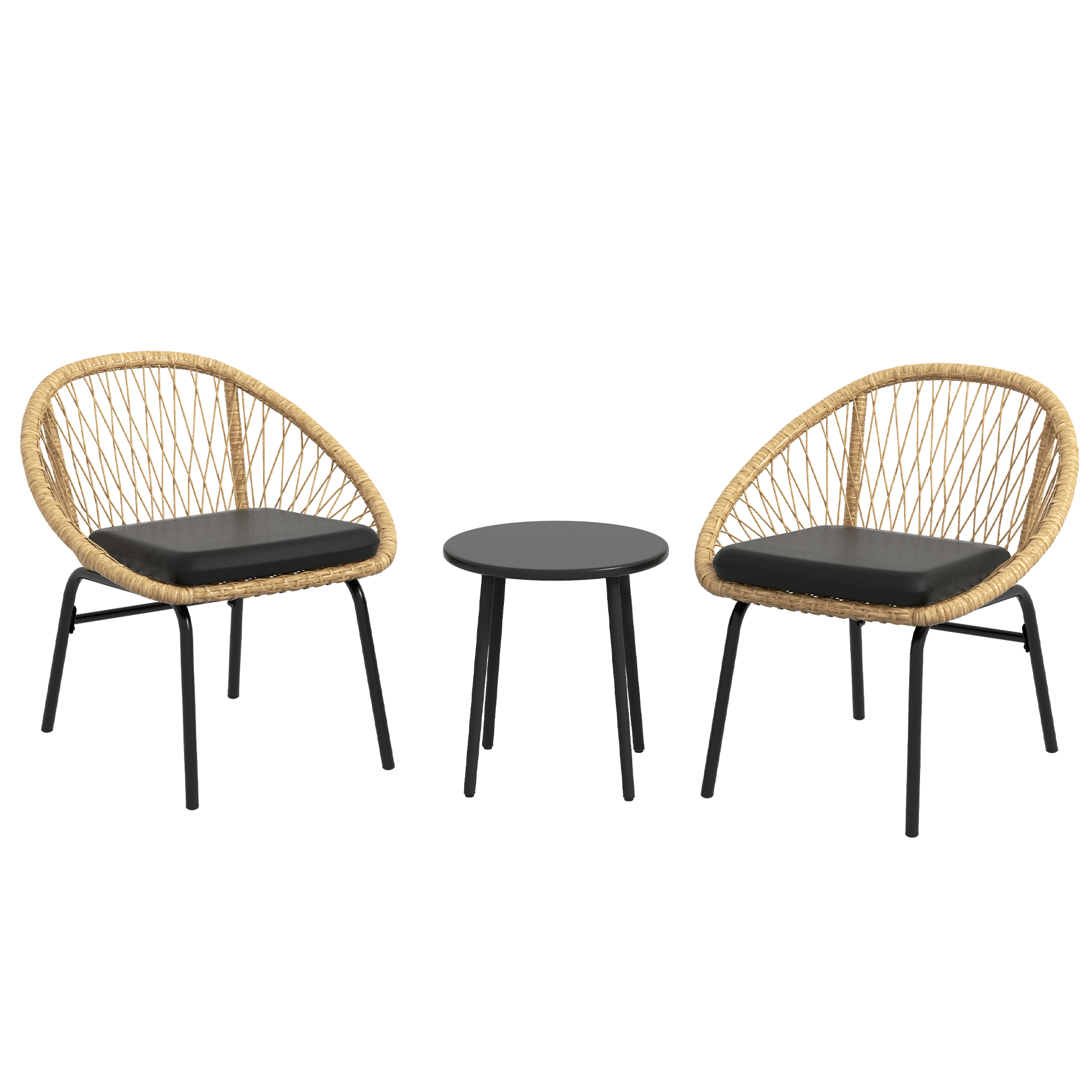 Σετ αυλής Rattan, σετ επίπλων κήπου, 2 πολυθρόνες & τραπέζι, κίτρινο