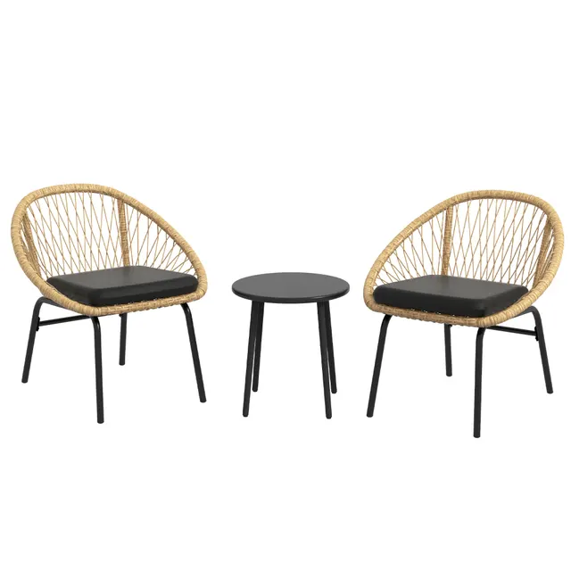 Σετ αυλής Rattan, σετ επίπλων κήπου, 2 πολυθρόνες & τραπέζι, κίτρινο