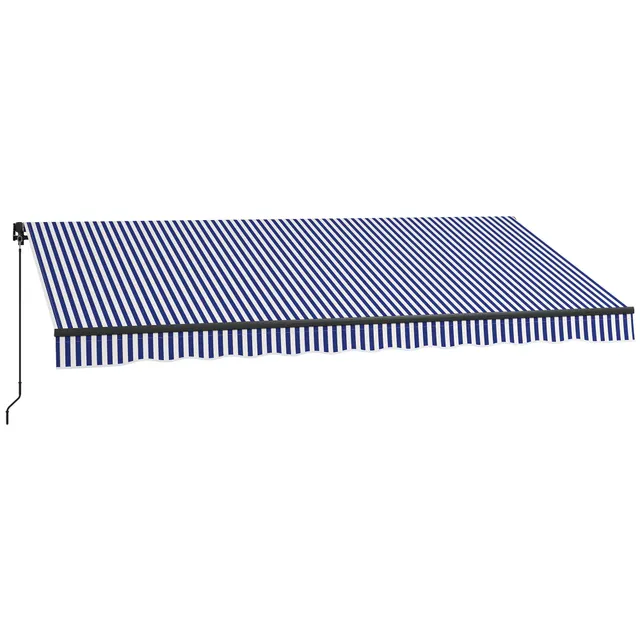 Sun Awning Patio Tand with Hand Crank Ανθεκτικό στις καιρικές συνθήκες 396cm x 300cm Μπλε + Λευκό
