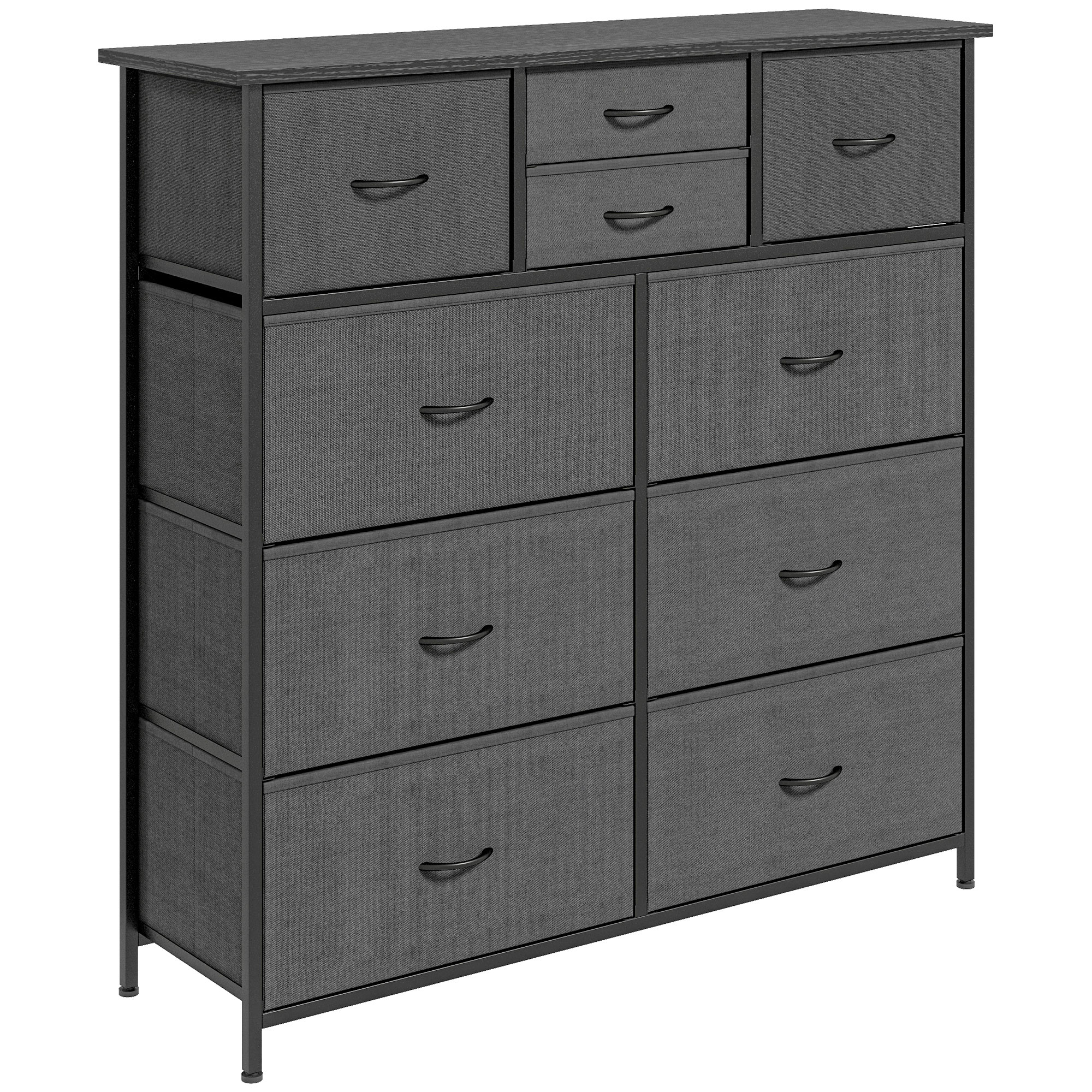 Κομοδίνο, sideboard με υφασμάτινα συρτάρια, 10 θήκες, μεταλλικό πλαίσιο, 100x30x100cm, Μαύρο