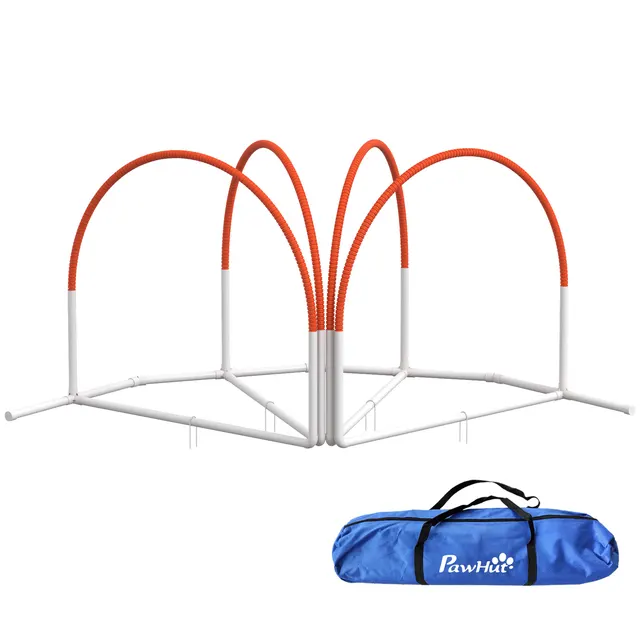 Σετ Agility για σκύλους, 4 τεμάχια, συμπεριλαμβανομένης της τσάντας μεταφοράς, πλαστικό, 89x69x99 cm, λευκό+πορτοκαλί